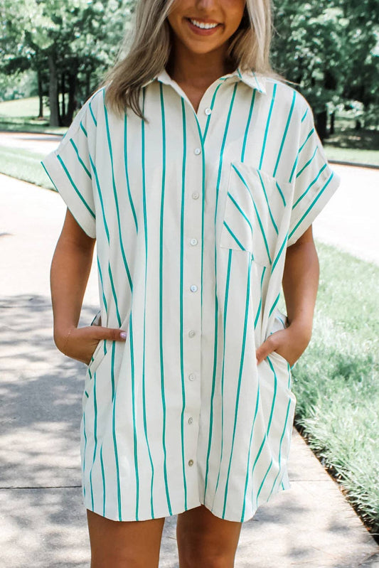 Turquoise Striped Tshirt Dress