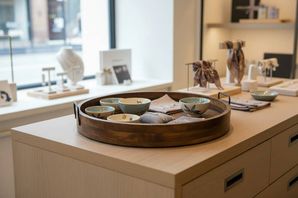 Mango Wood Round Serving Tray Natural & Walnut