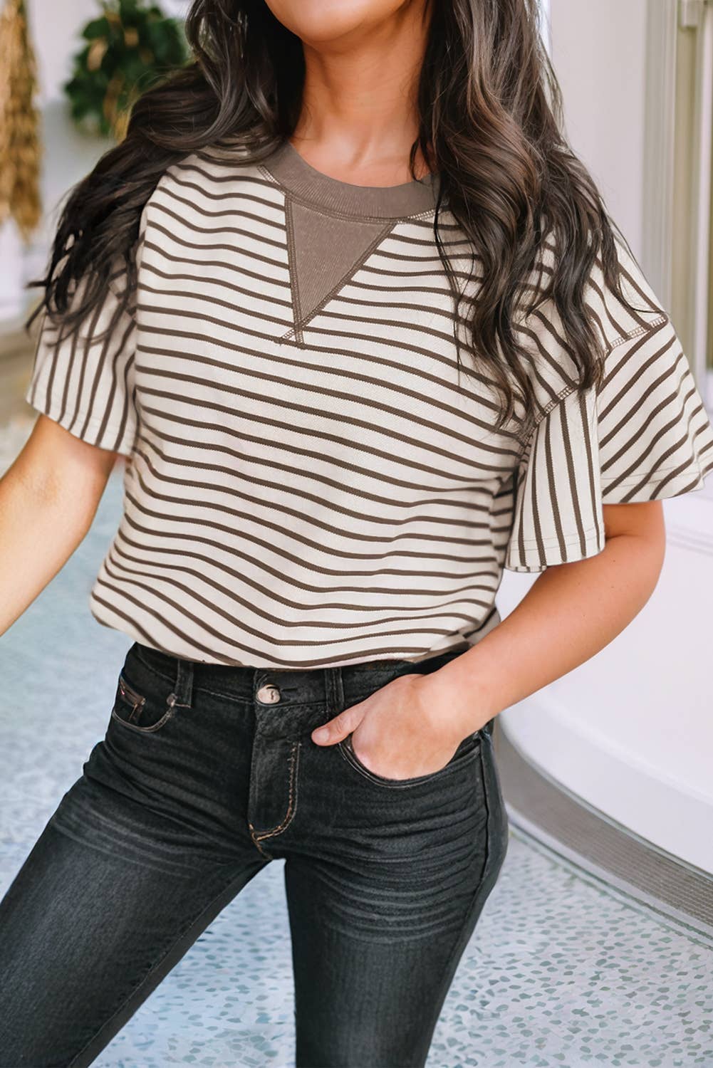 Sachet Striped Ruffle Top