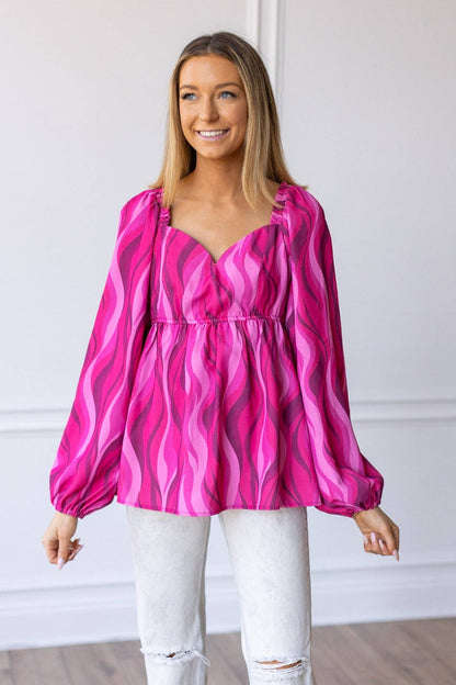 Flirty in Fuchsia Balloon Sleeve Top*