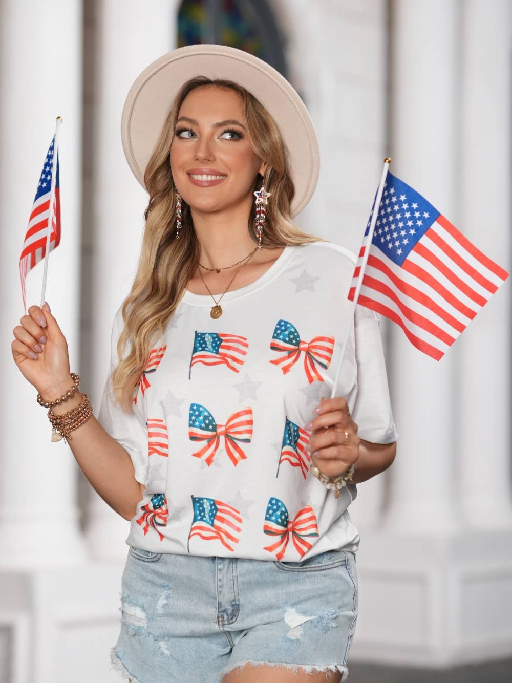 Patriotic Starry Round Neck T Shirt