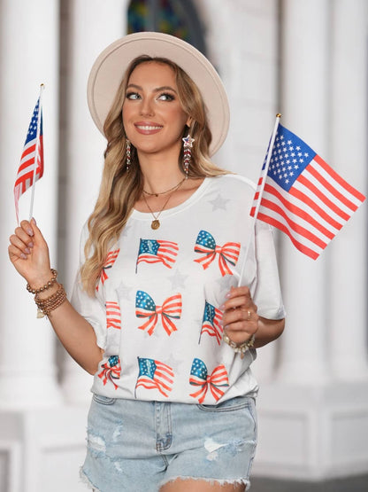 Patriotic Starry Round Neck T Shirt