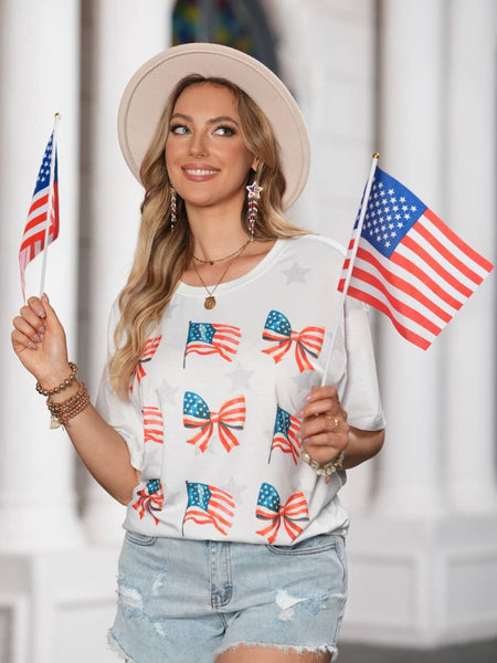 Patriotic Starry Round Neck T Shirt