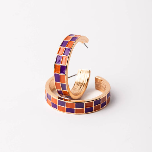 Checkered Purple & Orange Earrings