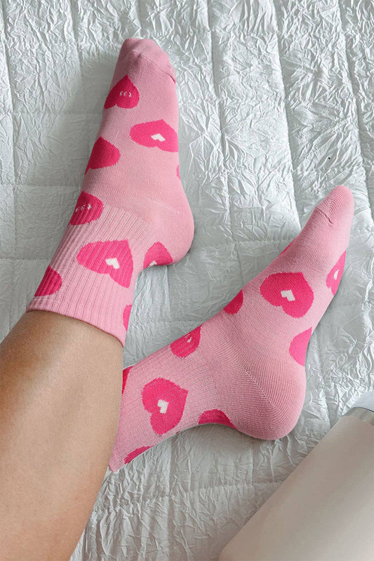 Heart Ribbed Trim Soft Crew Socks