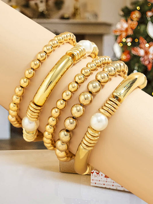 Pearl Plated Beaded Bracelet Set*