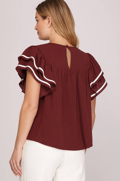 Garnet Game Day Ruffle Sleeve Top