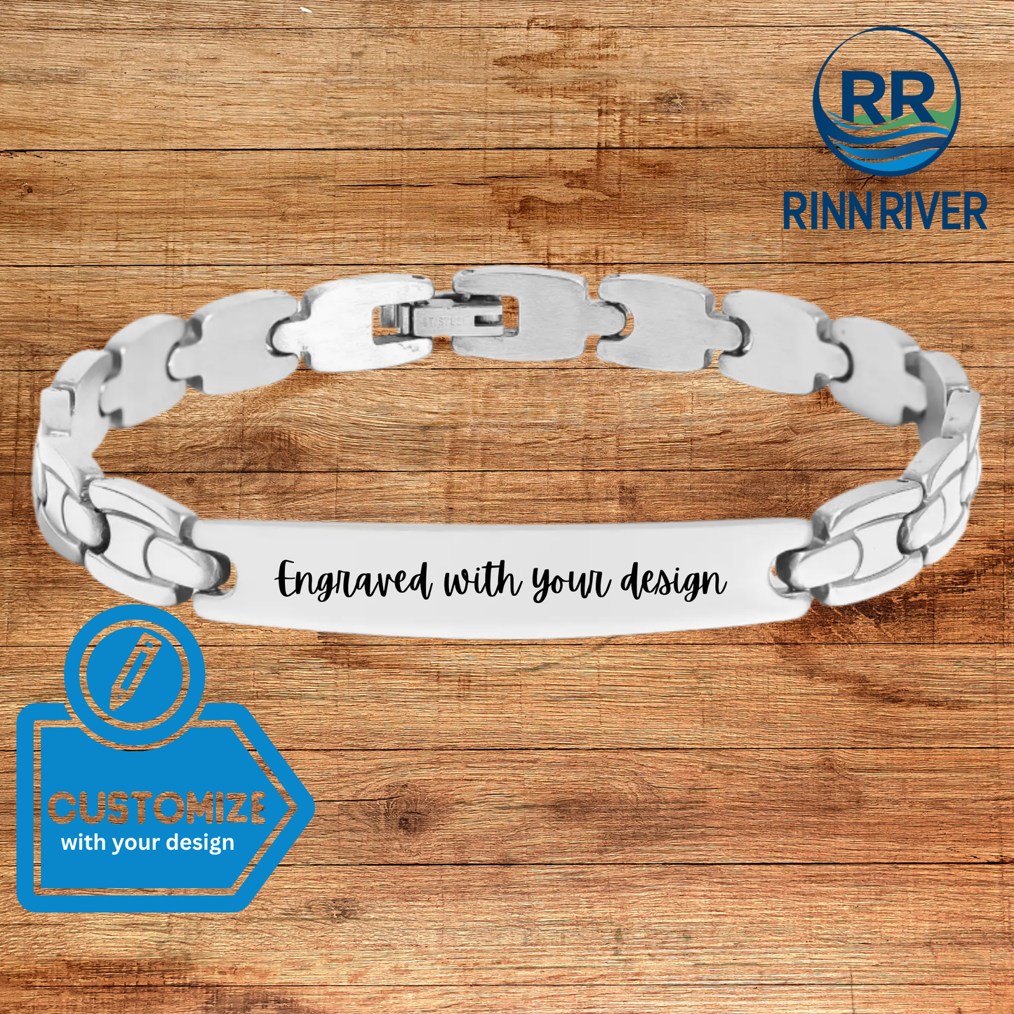 Engravable Rectangle ID Stainless Steel Bracelet