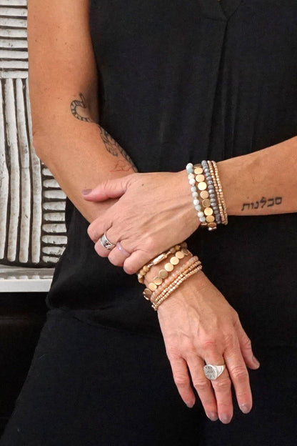 Gold Nugget Boho Beaded Bracelets Stack