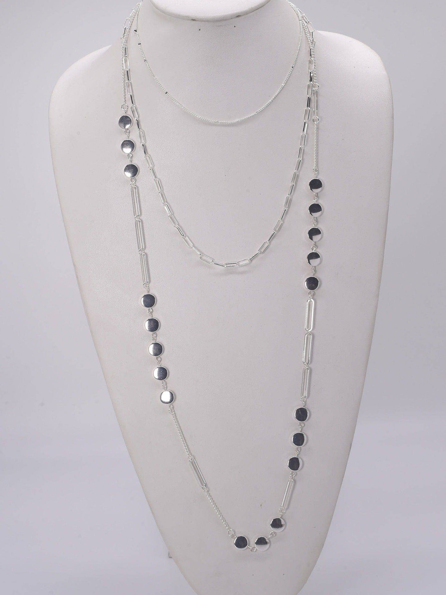 Layered Beaded Necklace: Silver