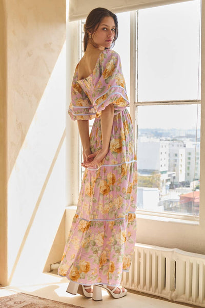 Smocked Floral Printed Maxi Dress