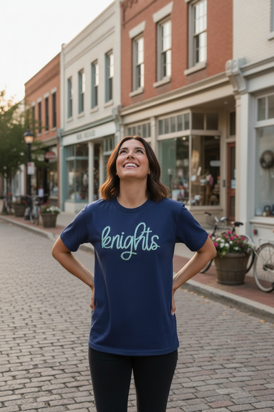 Sequin Knights Tee: Navy