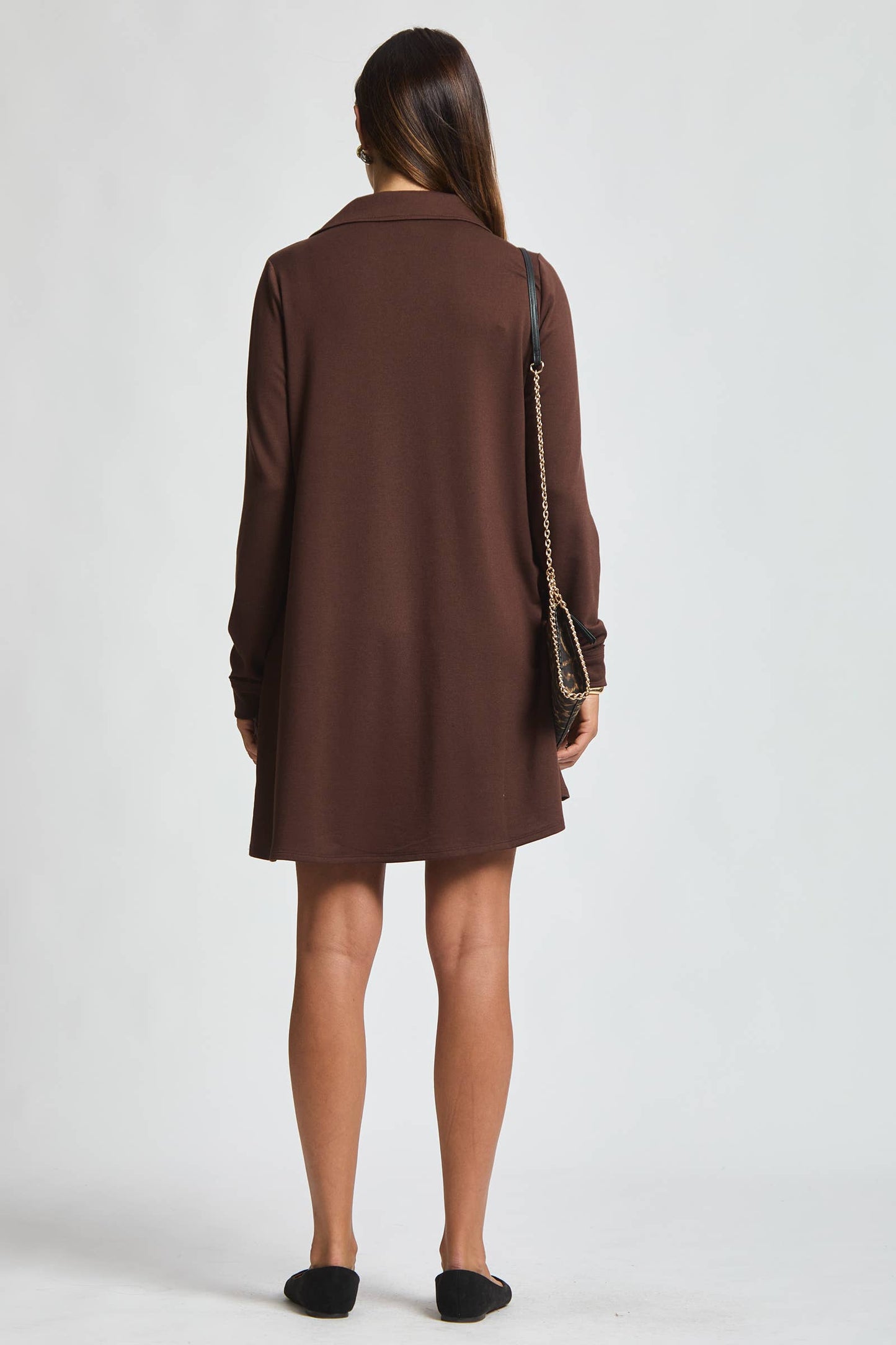 Chocolate Long Sleeve A Line Dress