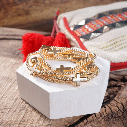 Gold Tone Sideways Cross Bracelet Set of 5