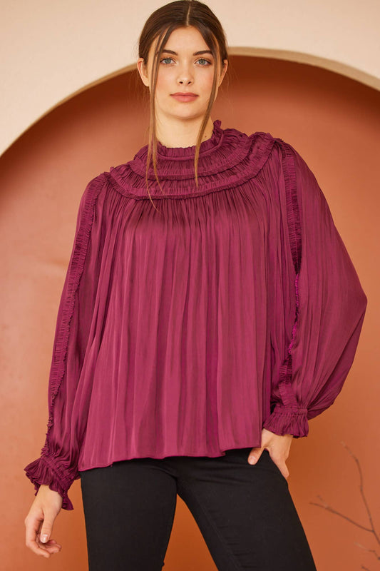 Merlot Satin Rouche Top
