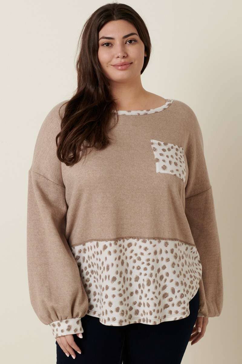 Mocha Oatmeal Animal Print Top