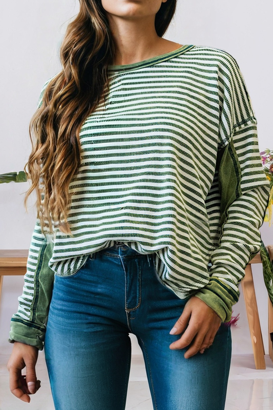 Green Thermal Knit Casual Top