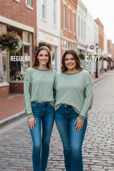 Green Thermal Knit Casual Top