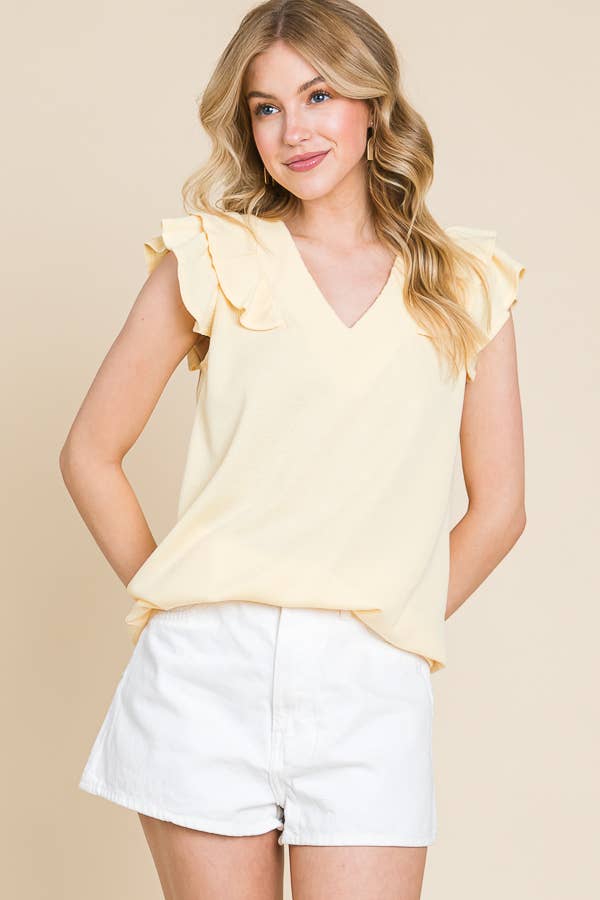 Banana Ribbed Ruffle Top