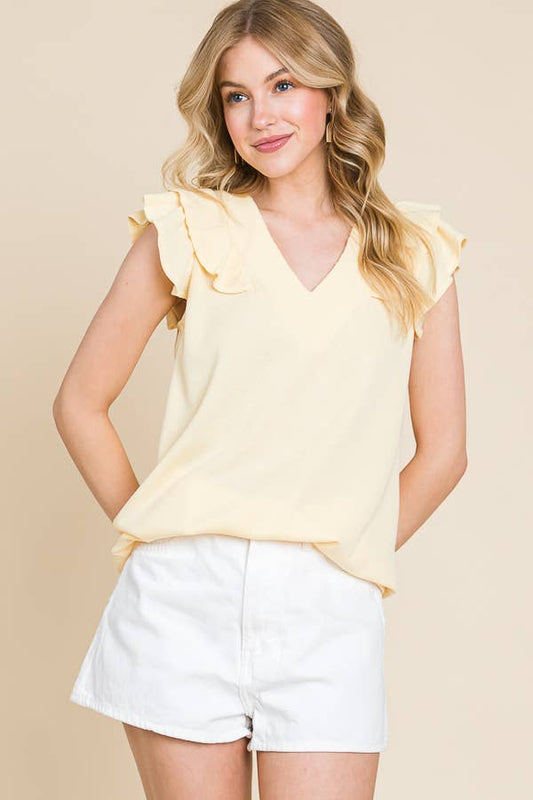 Banana Ribbed Ruffle Top