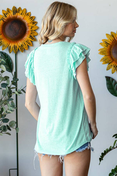 Mint Round Neck Ruffled Sleeve Tank