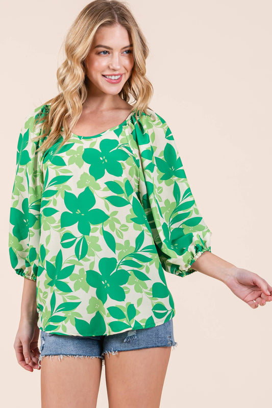 Kelly Green Floral Design Top*