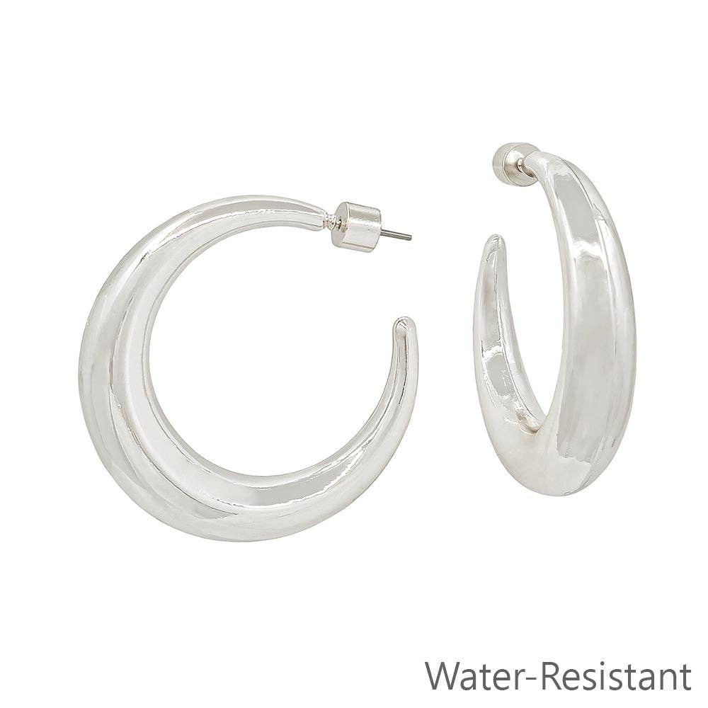 Silver Rounded 2" Hoop Earrings
