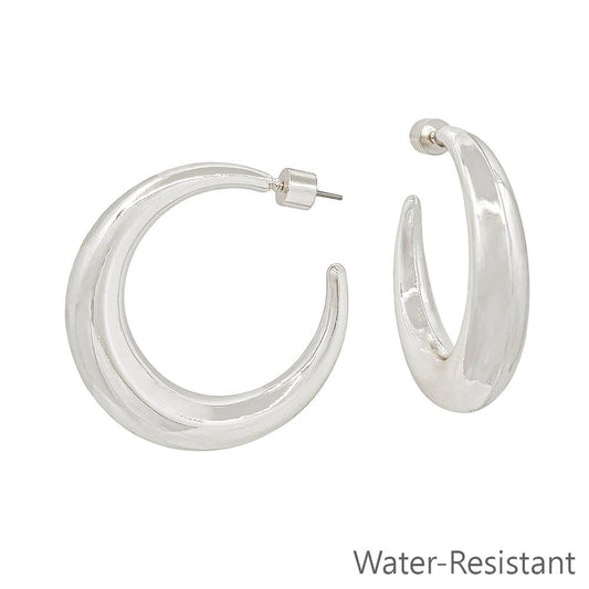 Silver Rounded 2" Hoop Earrings