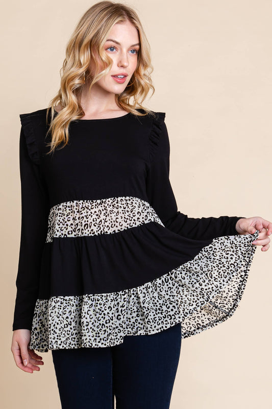 Tiered Contrast Leopard Top*