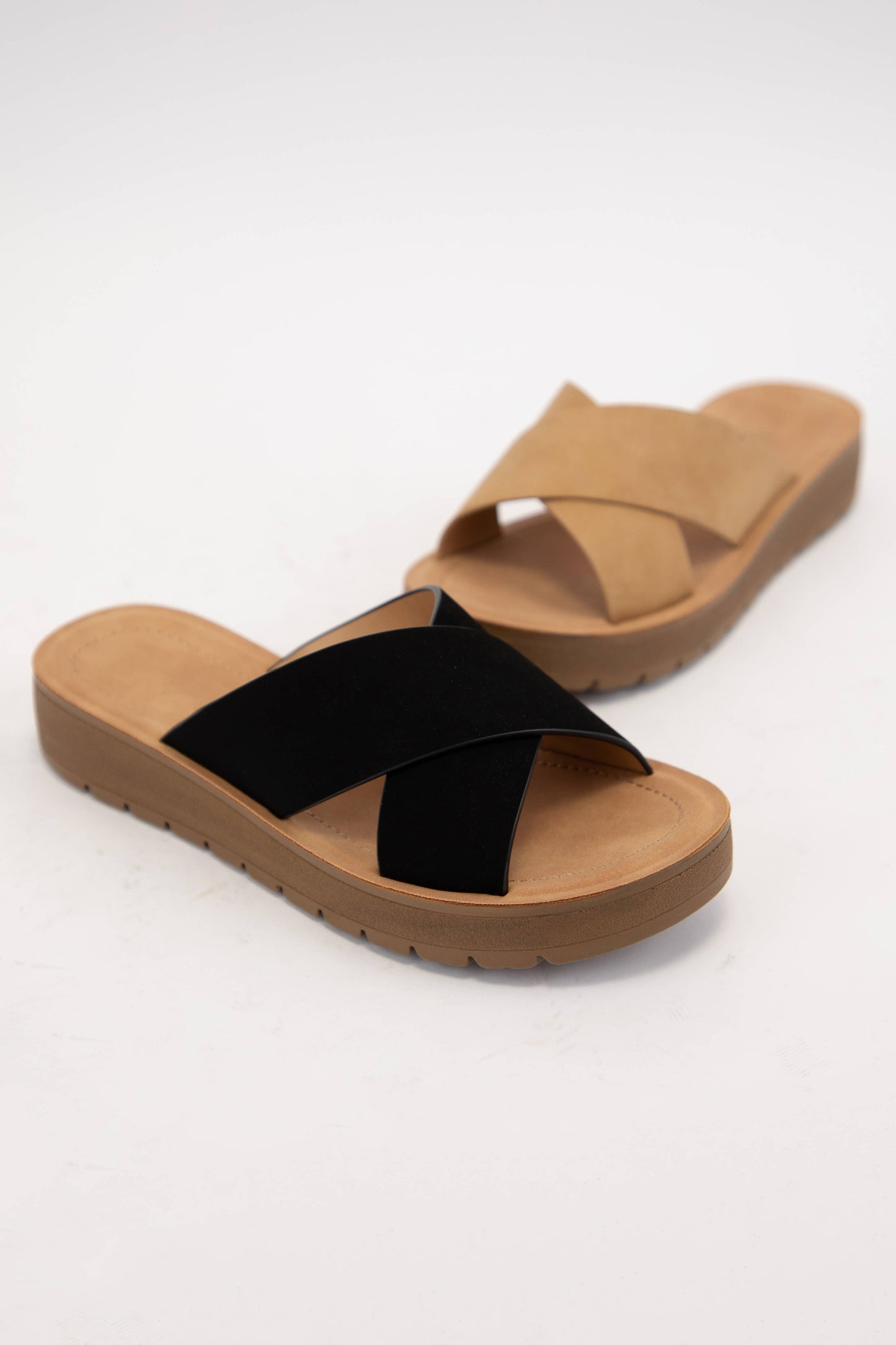 Soda Cross Strap Sandals Brown