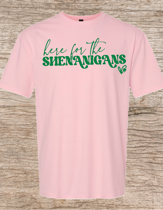 Here for the Shenanigans Green on Pink