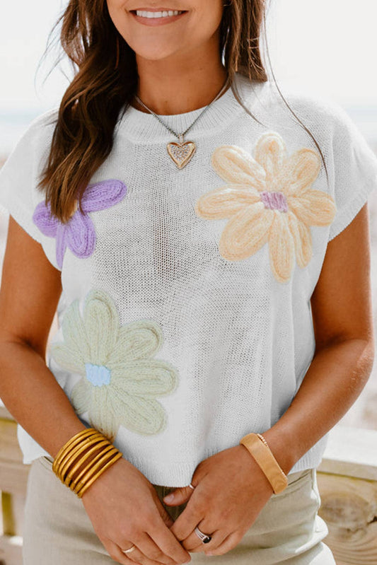 Delicate Crochet Flower Sweater Top
