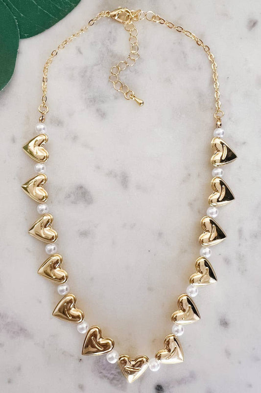 Pearl and Gold Heart Necklace
