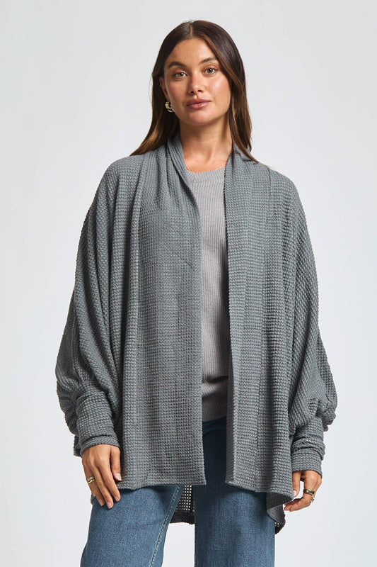 Charcoal Crochet Knit Sleeve Cardigan