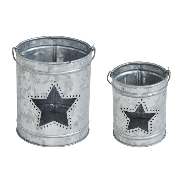Star Cutout Galvanized Votive Candle Holder Set 2pc