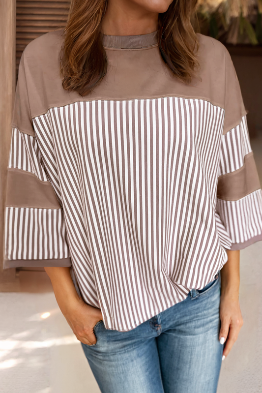 Dark Khaki Striped Patchwork Top*