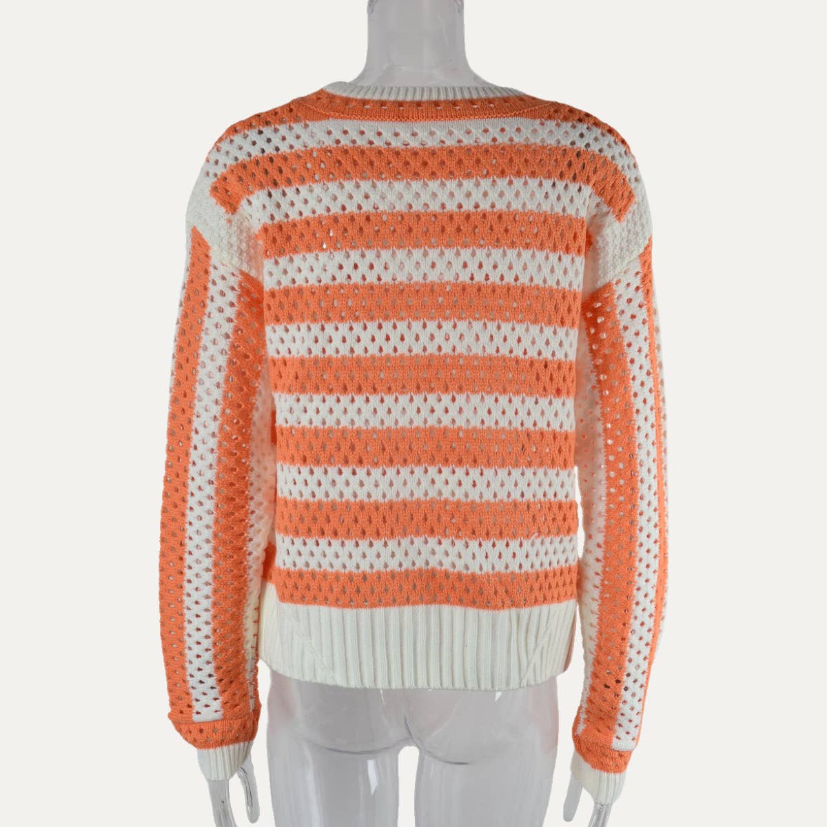 Orange Striped Pointelle Knit Top*