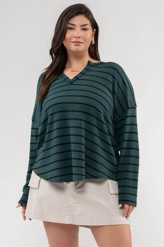 Hunter Green Raw Edge Top, Curvy**