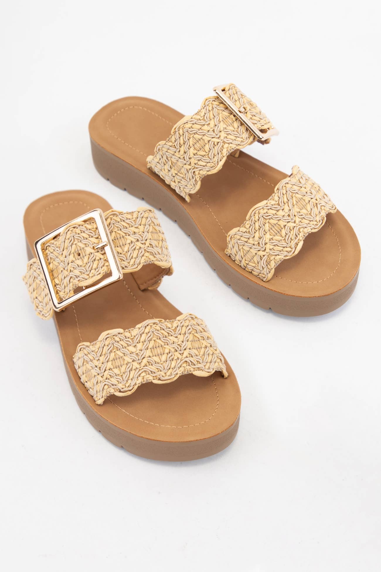 Woven Raffia Double Strap Sandals Natural
