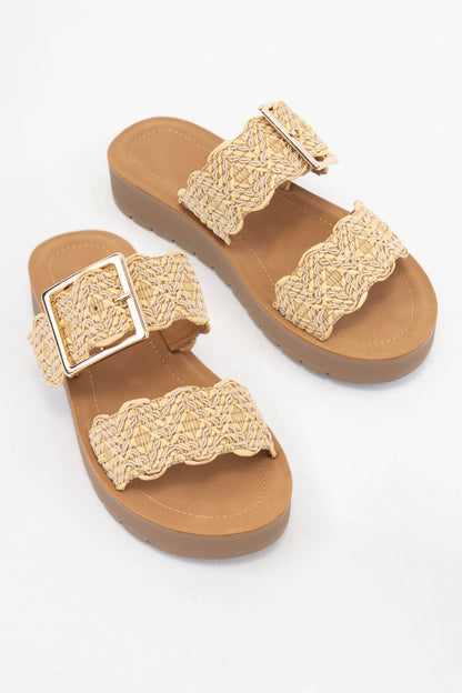 Woven Raffia Double Strap Sandals Natural