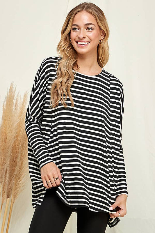 Black Stripes Uneven Hemline Top*