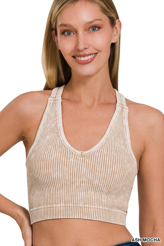 Stone Washed Ribbed Racerback Tank