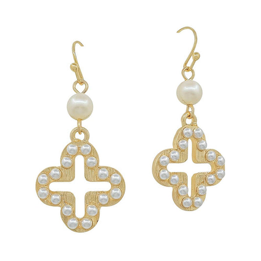 Clover with Dotted Pearls 1.25" Drop Earring