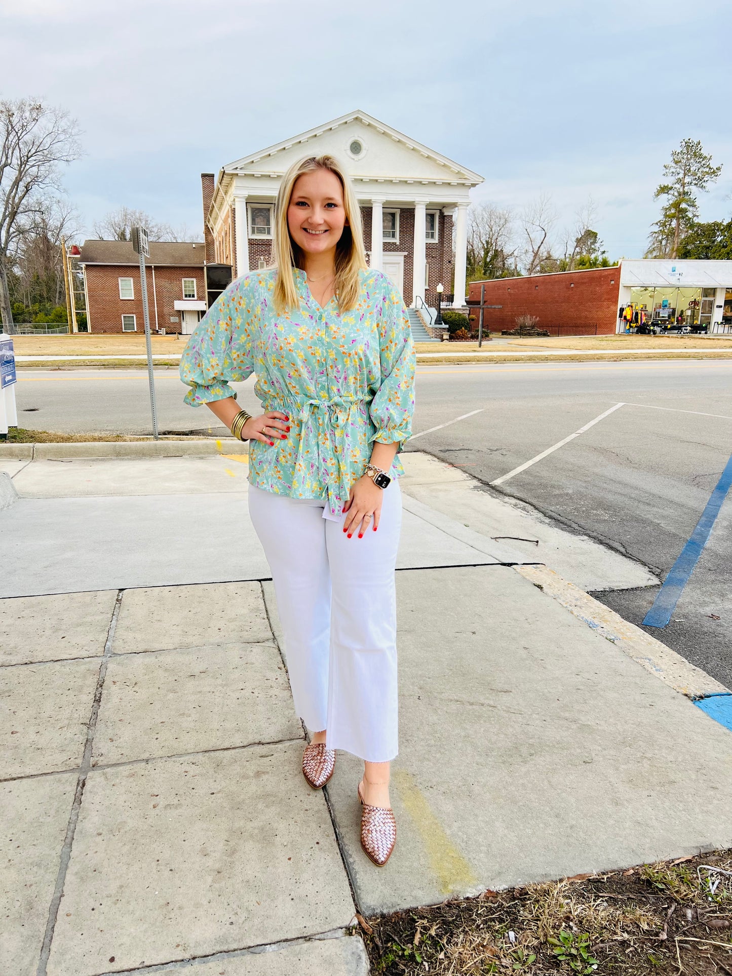 Multi Floral Drawstring Top