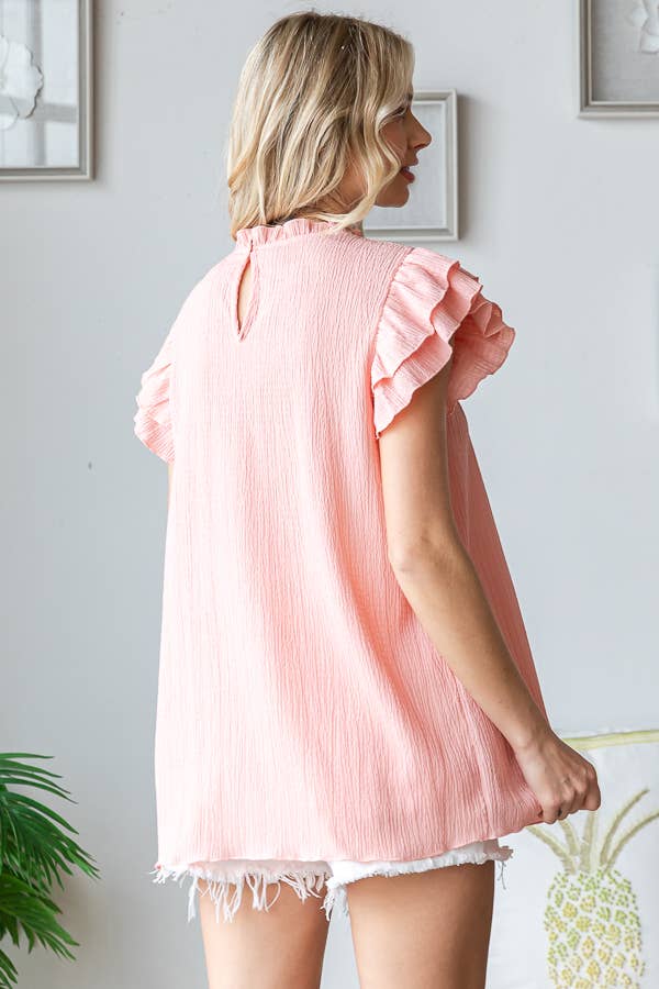 Crinkle Keyhole Ruffle Top Avocado