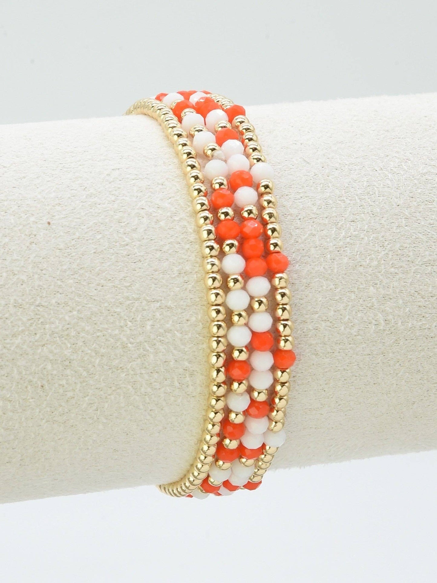 Set of 4 Orange and White Bead Stretch Bracelets
