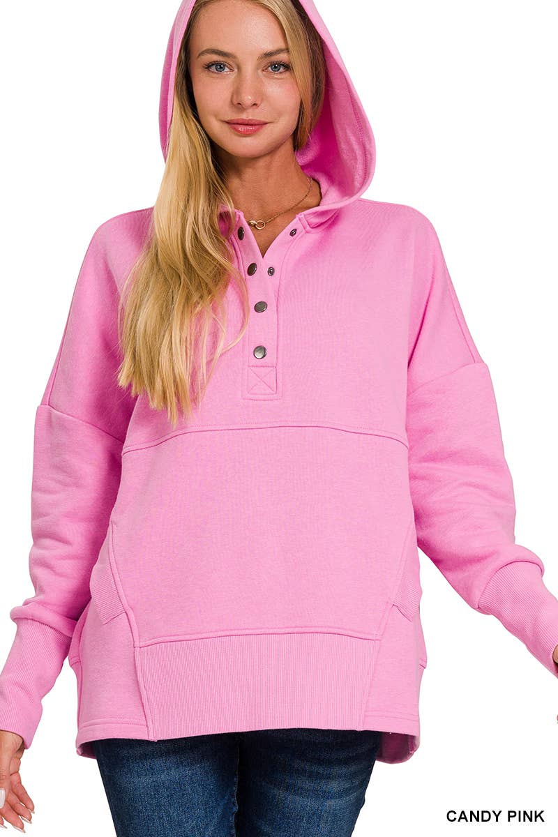 Half Button Hoodie with Kangaroo Pocket