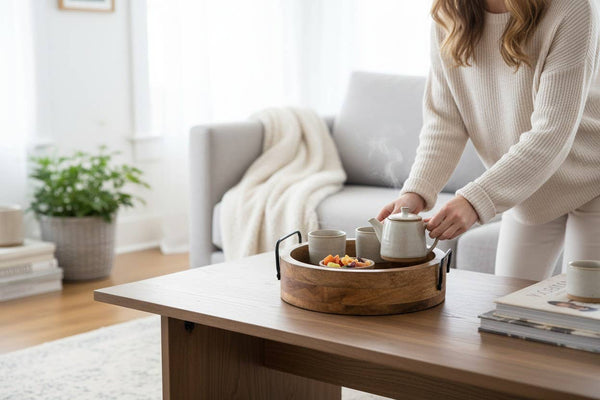 Mango Wood Round Serving Tray Natural & Walnut