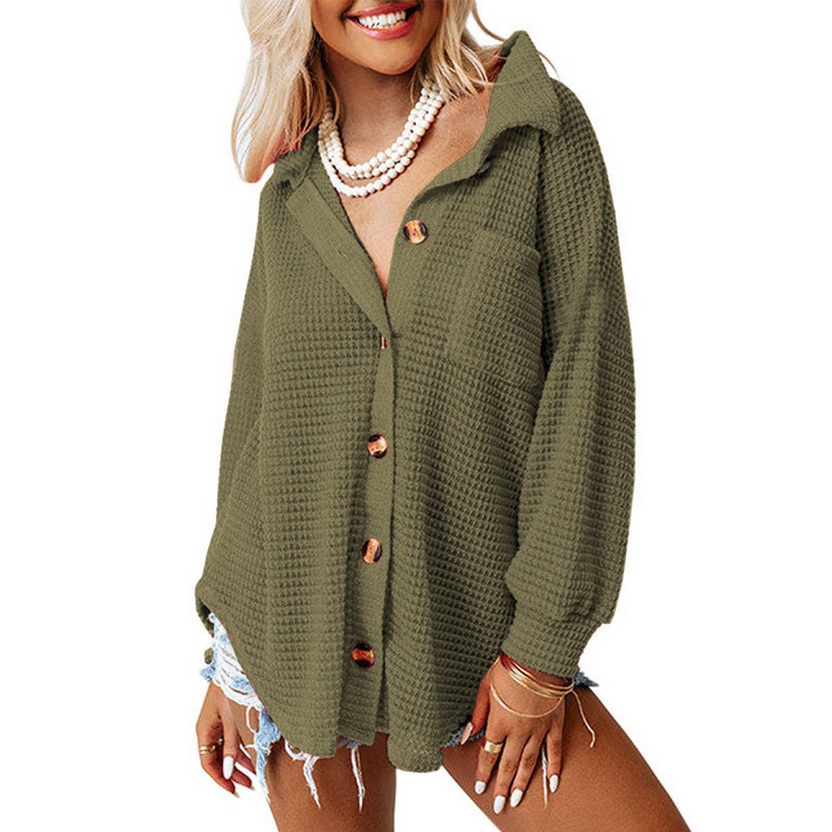 Olive Baby Waffle Shacket*