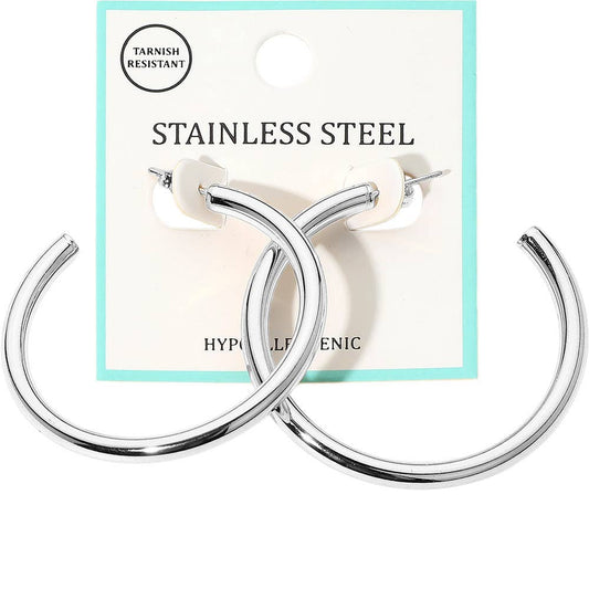 Silver Stainless Steel Hoop Earrings